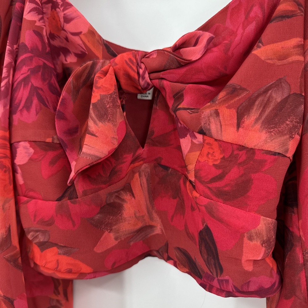For Love And Lemons Red‎ Floral Blouse Size X Small Sexy Boho Festival Peasant